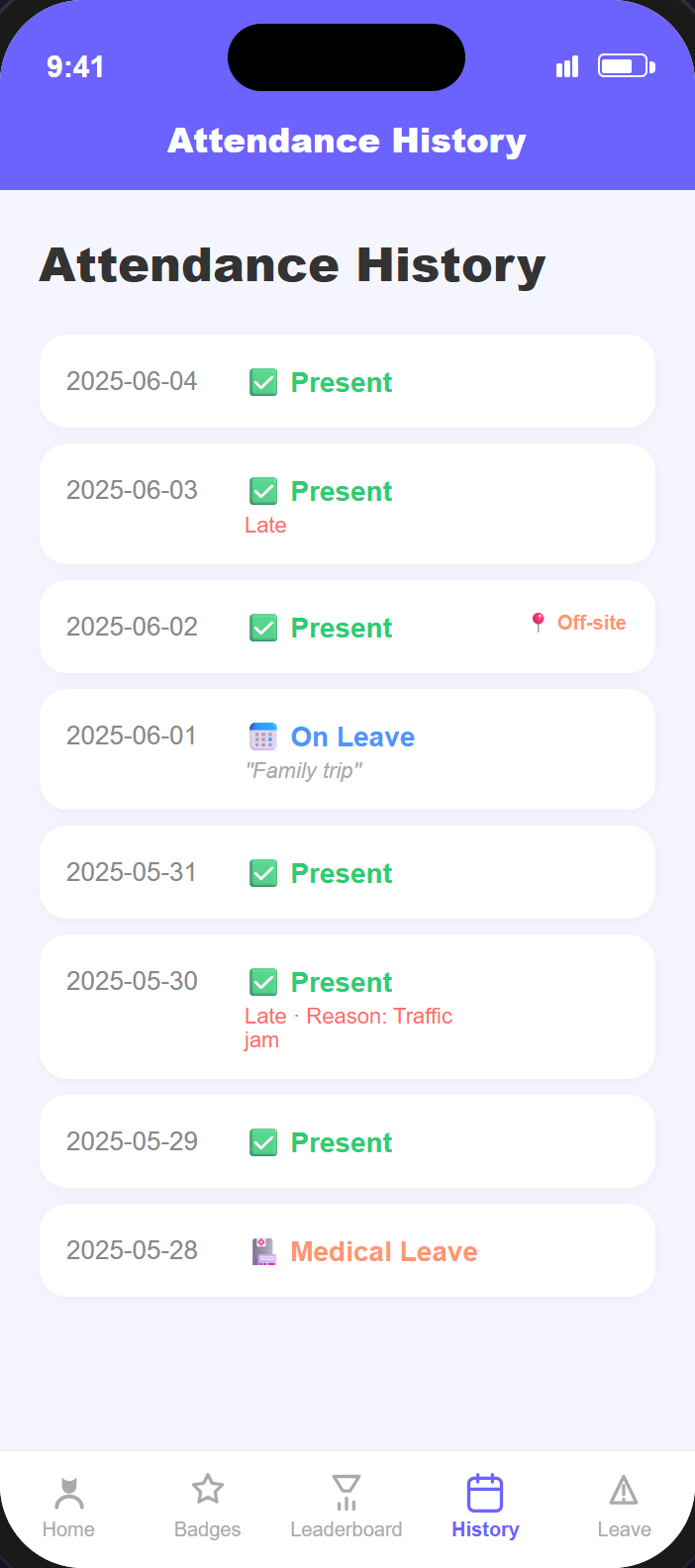 Attendance History